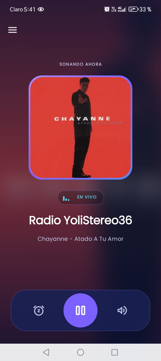 Reproductor en vivo de la app móvil Radio YoliStereo36